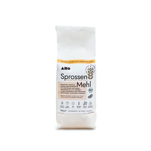 AHO Sprossen Mehl 850g, Gekeimtes Bio Mehl aus 100% Urdinkelsprossen aus deutschem Bio-Anbau | Zum Backen von Brot, Pizza, Pancakes und Kuchen | Plastikfrei verpackt von AHO