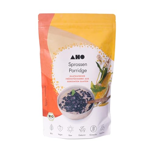 AHO Sprossen Porridge 650g | Gekeimter und glutenfreier Bio-Frühstücksbrei mit gekeimter Hirse, gekeimten Leinsamen, gekeimtem Buchweizen, gekeimtem Mais und gekeimtem Quinoa | Plastikfrei verpackt von AHO