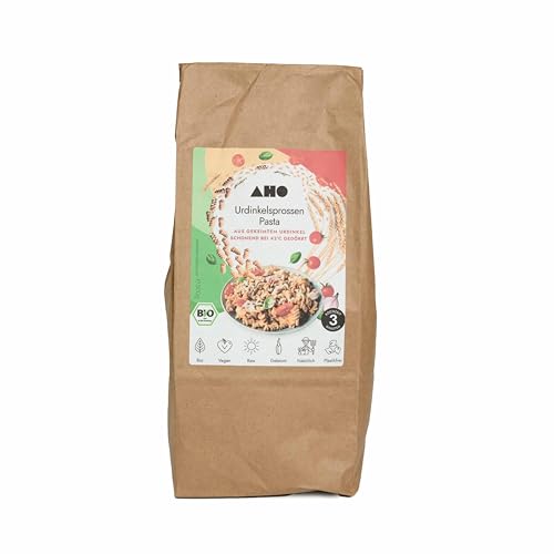 AHO Urdinkelsprossen Pasta 500g, Basische Bio Nudeln aus 60 Stunden gekeimtem Urdinkel, Verträglich bei Histaminintoleranz, Plastikfrei verpackt (500g) von AHO