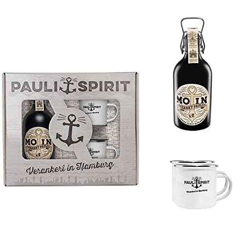 MOIN Rum (Spiced Spirit) Geschenkset (Geschenkset MOIN Rum Spiced Spirit mit 2 Emaille Bechern) von AHOI SANKT PAULI