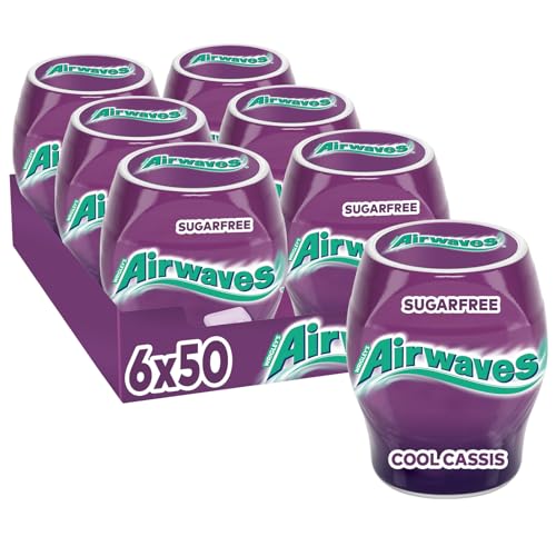 Airwaves Cool Cassis, Zuckerfreier Kaugummi, Für frischen Atem und Frische-Kick, Minzfrische & Johannisbeergeschmack, Airwaves Kaugummi Großpackung, 6 Dosen mit 50 Dragees von AIRWAVES