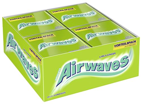 Airwaves Kaugummi | Lime & Ginger | zuckerfrei | 20 x 3 Packungen x 10 Dragees | 600 Kaugummis von AIRWAVES