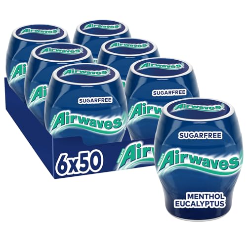 Airwaves Kaugummi | Menthol & Eucalyptus | Frischer Atem | Blau, zuckerfrei | 6 Dosen | 6 x 50 Dragees von AIRWAVES