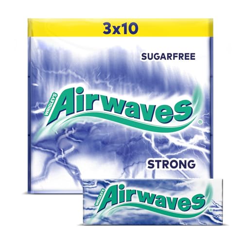 Airwaves Strong, starker & zuckerfreier Kaugummi, für frischen Atem, Mentholfrische, 30 Packungen x 10 Dragees von AIRWAVES