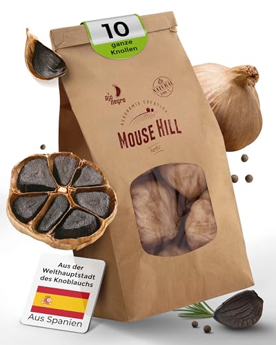 Schwarzer Knoblauch aus Las Pedroñeras in Spanien (10 Knollen) - 90 Tage fermentierter Knoblauch, vegan & nachhaltig, Black Garlic ohne Schärfe von AJO NEGRO DE MOUSE HILL