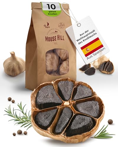 Schwarzer Knoblauch aus Las Pedroñeras in Spanien (10 Knollen) - 90 Tage fermentierter Knoblauch, vegan & nachhaltig, Black Garlic ohne Schärfe von AJO NEGRO DE MOUSE HILL