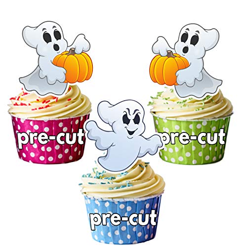 Vorgeschnittene Halloween Geister - Essbare Cupcake Topper/Kuchendekorationen (12 Stück) von AKGifts