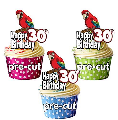 Essbare Cupcake-Dekoration, vorgeschnitten, Papagei, zum 30. Geburtstag, 12 Stück von AK Giftshop