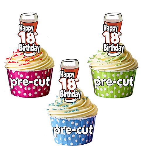 Essbare Cupcake-Dekoration, vorgeschnittenes Bier/Pint of Ale, zum 18. Geburtstag, 12 Stück von AK Giftshop