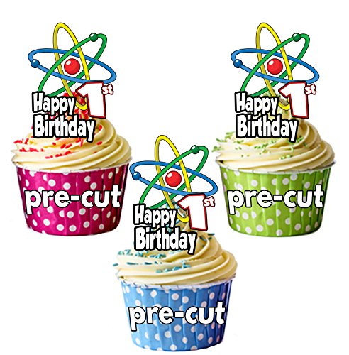 Essbare Cupcake-Dekoration, vorgeschnittenes Wissenschafts-Symbol, zum 1. Geburtstag, 12 Stück von AK Giftshop