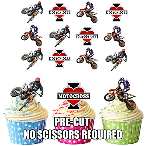 I love Motocross Mix - Essbare Cupcake Topper/Kuchen Dekorationen (12 Stück) von AK Giftshop
