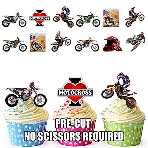 Motocross Motorrad Mix Party Pack 36 Esspapier Cup Cake Topper Dekoration von AK Giftshop