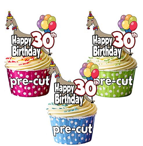 Vorgeschnittene Dinosaurier-Party-Motto zum 30. Geburtstag, essbare Cupcake-Dekorationen, 12 Stück von AK Giftshop
