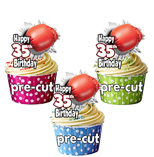 Vorgeschnittener Boxhandschuh – 35. Geburtstag – essbare Cupcake-Toppers/Kuchendekorationen (12 Stück) von AK Giftshop