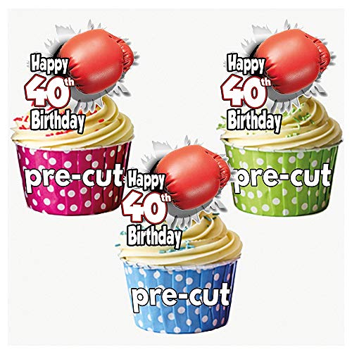 Vorgeschnittener Boxhandschuh – 40. Geburtstag – essbare Cupcake-Dekorationen (12 Stück) von AK Giftshop