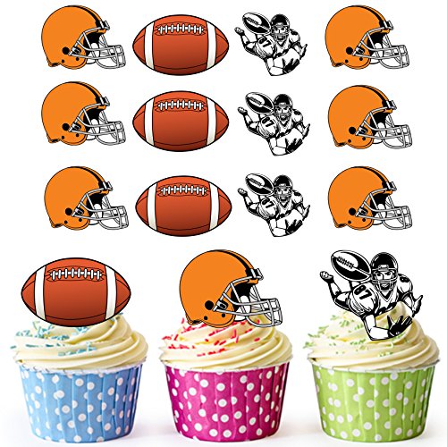 Essbare Cupcake-Aufsätze, vorgeschnitten, Motiv: American Football, orangefarbener Helm, 12 Stück von AK Giftshop