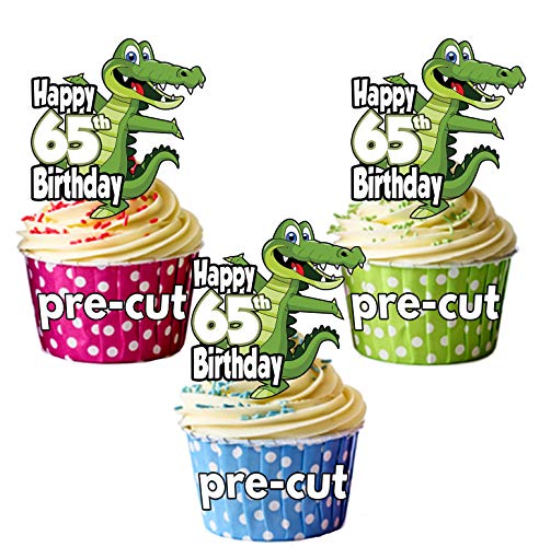 Essbare Cupcake-Topper/Kuchen-Dekoration mit Krokodil, vorgeschnitten, zum 65. Geburtstag, 12 Stück von AK Giftshop