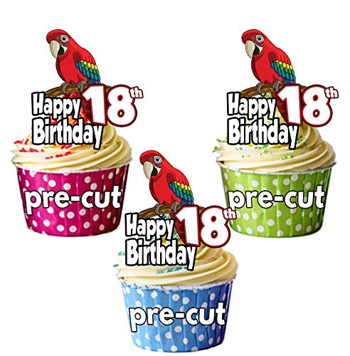 vorgeschnittenen Parrot – 18. Geburtstag – Essbare Cupcake Topper/Kuchen Dekorationen (12 Stück) von AK Giftshop
