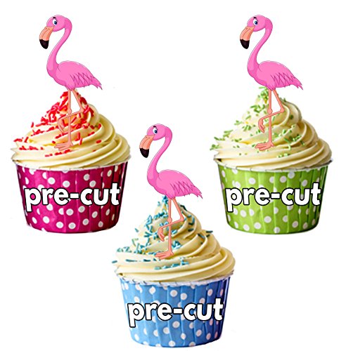 Essbare Cupcake-Topper/Kuchendekoration, vorgeschnitten, rosa Flamingo, Geburtstagsparty, 12 Stück von AK Giftshop