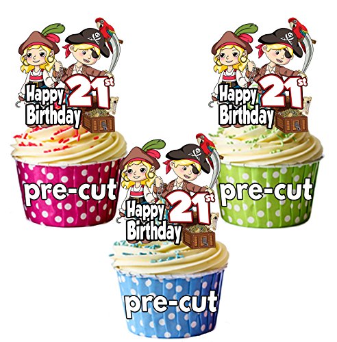 vorgeschnittenen Piraten-– 21. Geburtstag – Essbare Cupcake Topper/Kuchen Dekorationen (12 Stück) von AK Giftshop