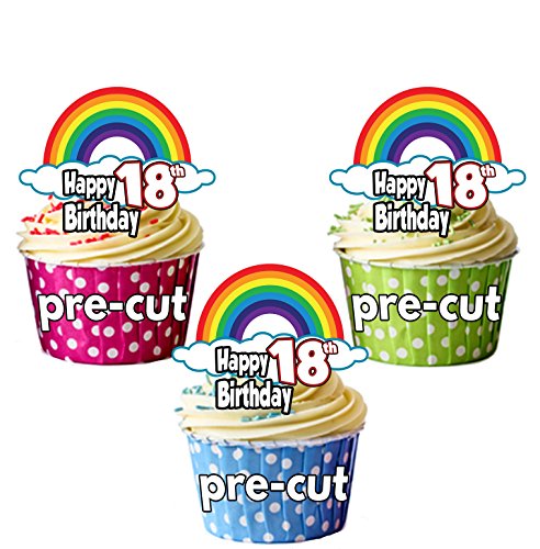 vorgeschnittenen Rainbows – 18. Geburtstag – Essbare Cupcake Topper/Kuchen Dekorationen (12 Stück) von AK Giftshop