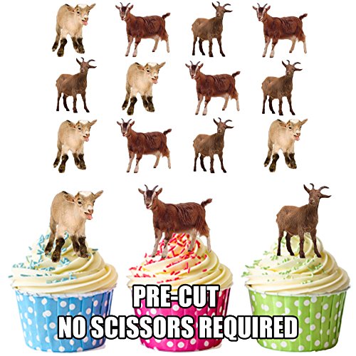12 X Animaux de Ferme chèvre MixEDIBLE décorations de gâteau en gaufrette pour cupcakes von AKGifts