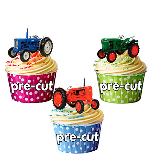 12 X Traktor Vintage-Mix grün, rot, blau, essbar, Esspapier, Cupcake-Ups-Ständer von AK Giftshop