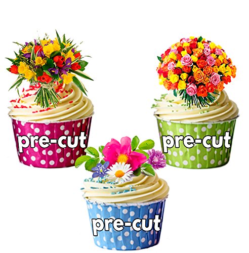 12 décorations comestibles en gaufrette pour cupcakes Motif Bouquet de fleurs von AKGifts