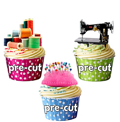 12 décorations comestibles en gaufrette pour cupcakes Motif épingle Cusshion Machine à coudre de coton von AKGifts