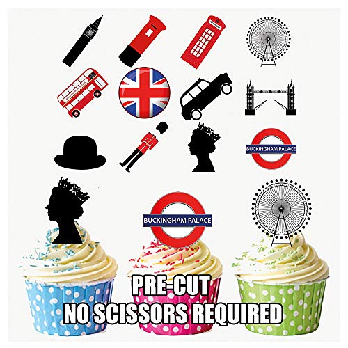 London Party Pack, Kuchen Dekorationen – 36 Essbar Stand-up Cupcake Topper von AKGifts