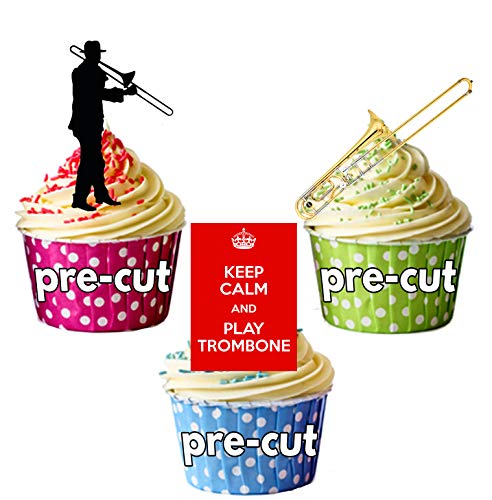Love Trombone, Keep Calm and Play Trombone, Silhouette Players and Trombone Party Pack Mix - Edible Stand-up Cupcake Toppers by AKGifts von AKGifts