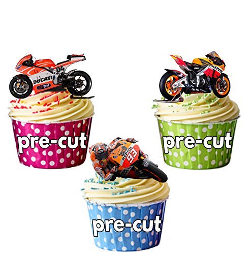 Cupcake-Dekoration, Design: Moto GP Ducati Honda Yamaha, gemischtes Party-Pack, 36 Stück, aus Esspapier, Cup-Cake-Dekoration von AKGifts