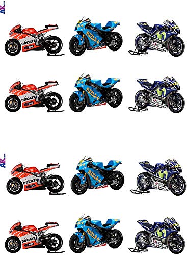 Moto GP Motorbikes Ducati Suzuki Yamaha Mix 12 Edible Wafer Cup Cake Toppers Decorations by AKGifts von AKGifts