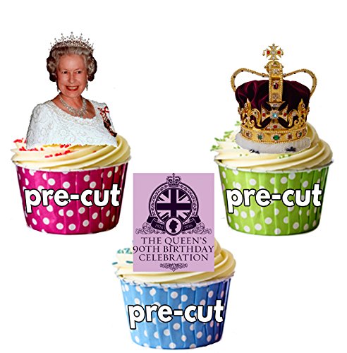 Queen 's zum 90. Geburtstag Kuchen Dekorationen – 12 Essbar Stand-up Cupcake Topper von AKGifts