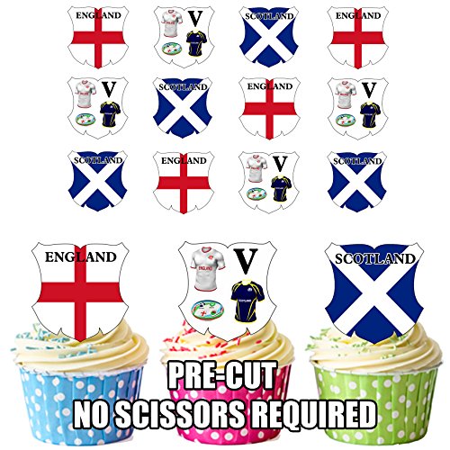 SIX Nations Rugby England v Scotland 12 Essbare Cup Cake Wafer Stück, vorgestanzt von AKGifts
