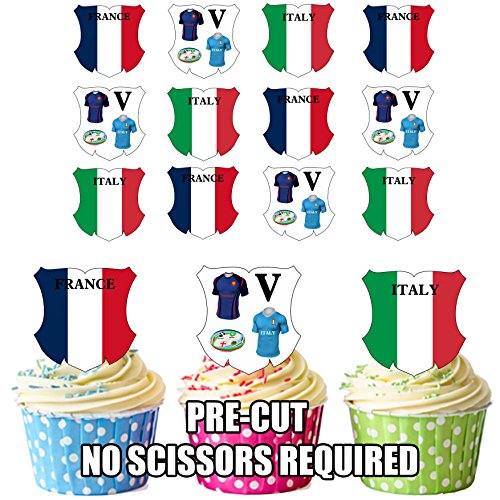 vorgeschnittenen Six Nations Rugby Frankreich V Itlay Kuchen Dekorationen – essbar Stand-up Cupcake Topper (Pack von 12) von AKGifts