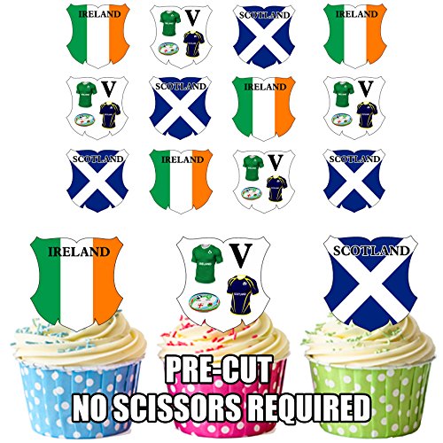 SIX Nations Rugby Irland V Schottland 12 Essbare Cup Cake Wafer Stück, vorgestanzt von AKGifts