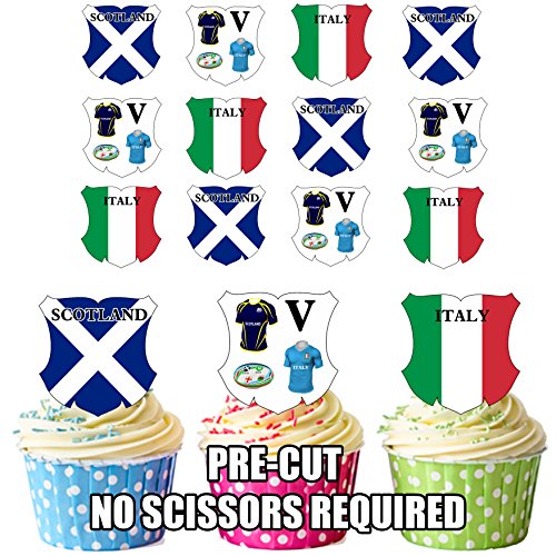 SIX Nations Rugby Schottland V Italien 12 Essbare Cup Cake Wafer Stück, vorgestanzt von AKGifts