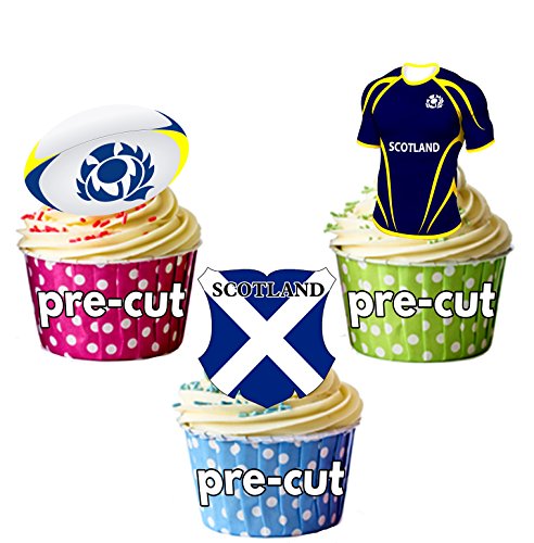 Schottland rugby Team Shirt, Ball und Flagge Mix – 12 Essbare Cup Cake Wafer Stück, vorgestanzt von AKGifts
