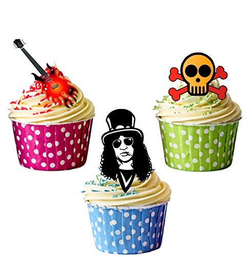 Slash Guns N Roses E-Gitarre Rock Kuchen Dekorationen – 12 Esspapier Cup Cake Topper von AKGifts