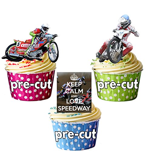 Kuchen-Dekorationen mit englischsprachigem Aufdruck „Keep Calm And Love Speedway“ – 12 Stück Cup-Cake-Deko aus Esspapier von AKGifts