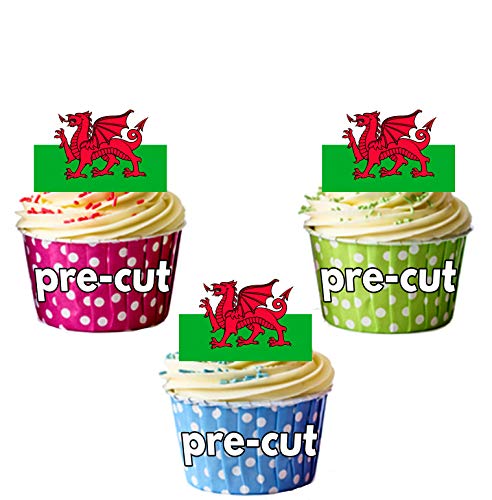 Wales Flagge Walisischer Drache Kuchen Dekorationen – 12 Esspapier Cup Cake Topper von AKGifts