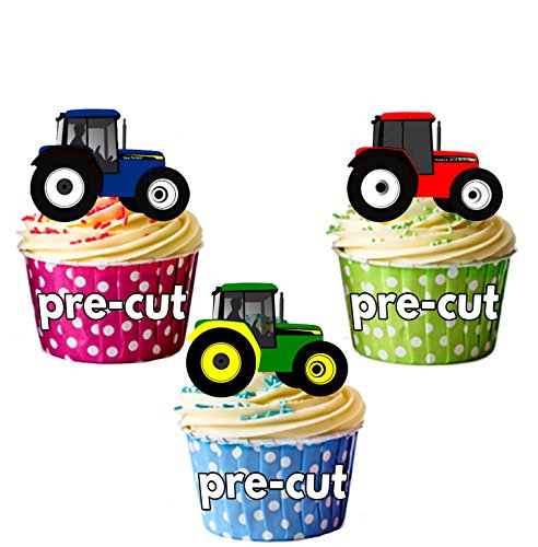 vorgeschnittenen Spielzeug Traktor – Essbare Cupcake Topper/Kuchen Dekorationen (12 Stück) von AKGifts
