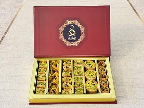 Baklava 450g,29 Stück I Baklava-Sortiment mit Pistazien, Erste Klasse Mediterranes Baklava, Baklava Nur mit Pistazien Elegante Geschenkverpackung I Ohne Konservierungsstoffe, ohne Zusatzes von AL SHARQ ARABIAN TASTE