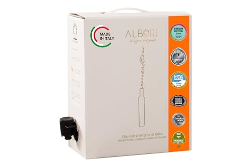 ALBORI Peranzana- Olivenöl 3 Liter Italienisch Extra Nativ Apulisches Kaltgepresst Olive Oil 100%Monokultivar in Ölkanister, Intensiven Fisch Fleisch Gemüse Verschwendungsfreier Ausgießer Neue 2024/25 von ALBORI