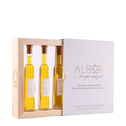 ALBORI Verkostung- Olivenöl Italienisch Extra Nativ Apulisches Kaltgepresst, Geschenkset Geschenkbox Degustation mit 3 Ölflasche Olive Oil 100ml, Premium Geschenkideen Monokultivar und Mischung Oliven ALBORI Verkostung- Olivenöl Italienisch Extra Nativ Apulisches Kaltgepresst, Geschenkset Geschenkbox Degustation mit 3 Ölflasche Olive Oil 100ml, Premium Geschenkideen Monokultivar und Mischung Oliven von ALBORI