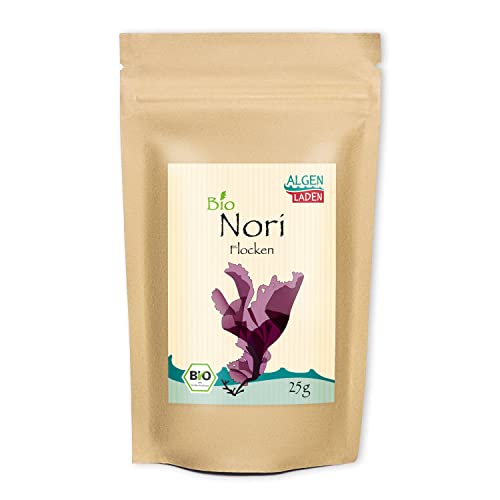 ALGENLADEN BIO Nori Flakes - 25 g | geringer Jodgehalt | Purpurtang | Rotalgen aus dem Atlantik | Rohkost | Vegan von ALGEN LADEN