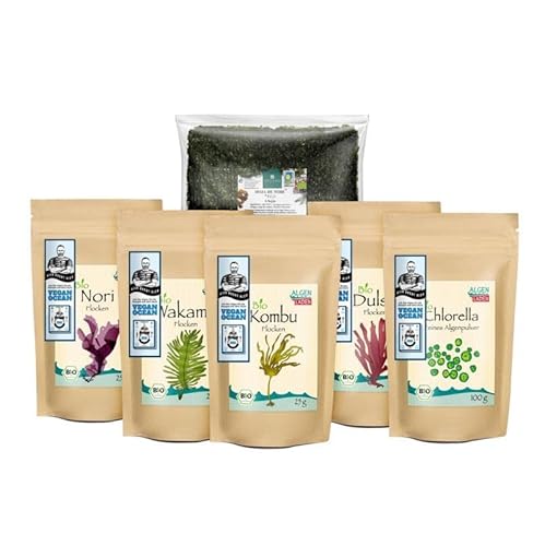 BIO-Algen Zutaten-Set "Starter" zum Buch VEGAN OCEAN - 215g | für Einsteiger | getrocknet zum Kochen und Probieren von ALGEN LADEN