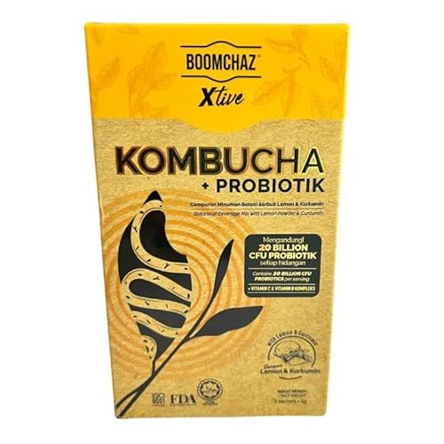 Boomchaz Kombucha + Probiotika – 5x5g – Stick zum Auflösen Geschmack Zitrone & Kurkuma – 20 Milliarden KBE – Vitamine B & C – Tragbares Format Boomchaz Kombucha + Probiotika – 5x5g – Stick zum Auflösen Geschmack Zitrone & Kurkuma – 20 Milliarden KBE – Vitamine B & C – Tragbares Format von ALIBOOSTER