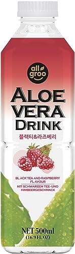 Allgroo Aloe Vera Drink - Erfrischendes Aloe-Vera-Getränk - Geschmacksrichtung: Schwarzer Tee und Himbeere mit Fruchtfleisch - Einwegpfand, Vorteilspack 12 x 500 ml von Allgroo